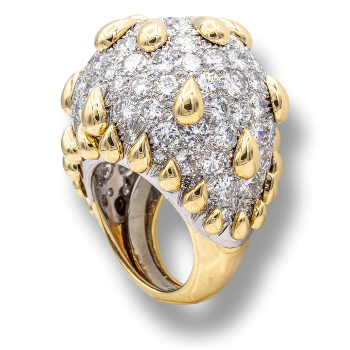 David Webb 18K Yellow Gold and Platinum Pave Diamond Dome Cocktail Ring