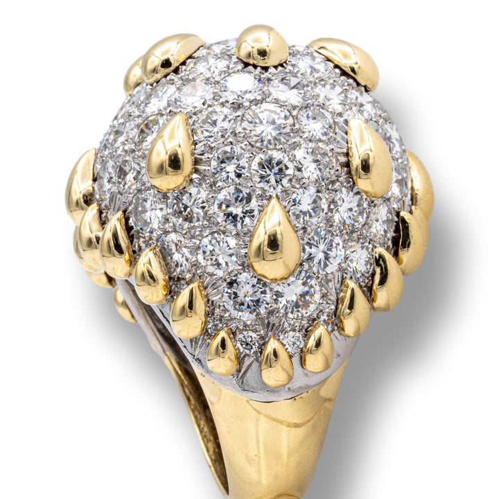 David Webb 18K Yellow Gold and Platinum Pave Diamond Dome Cocktail Ring