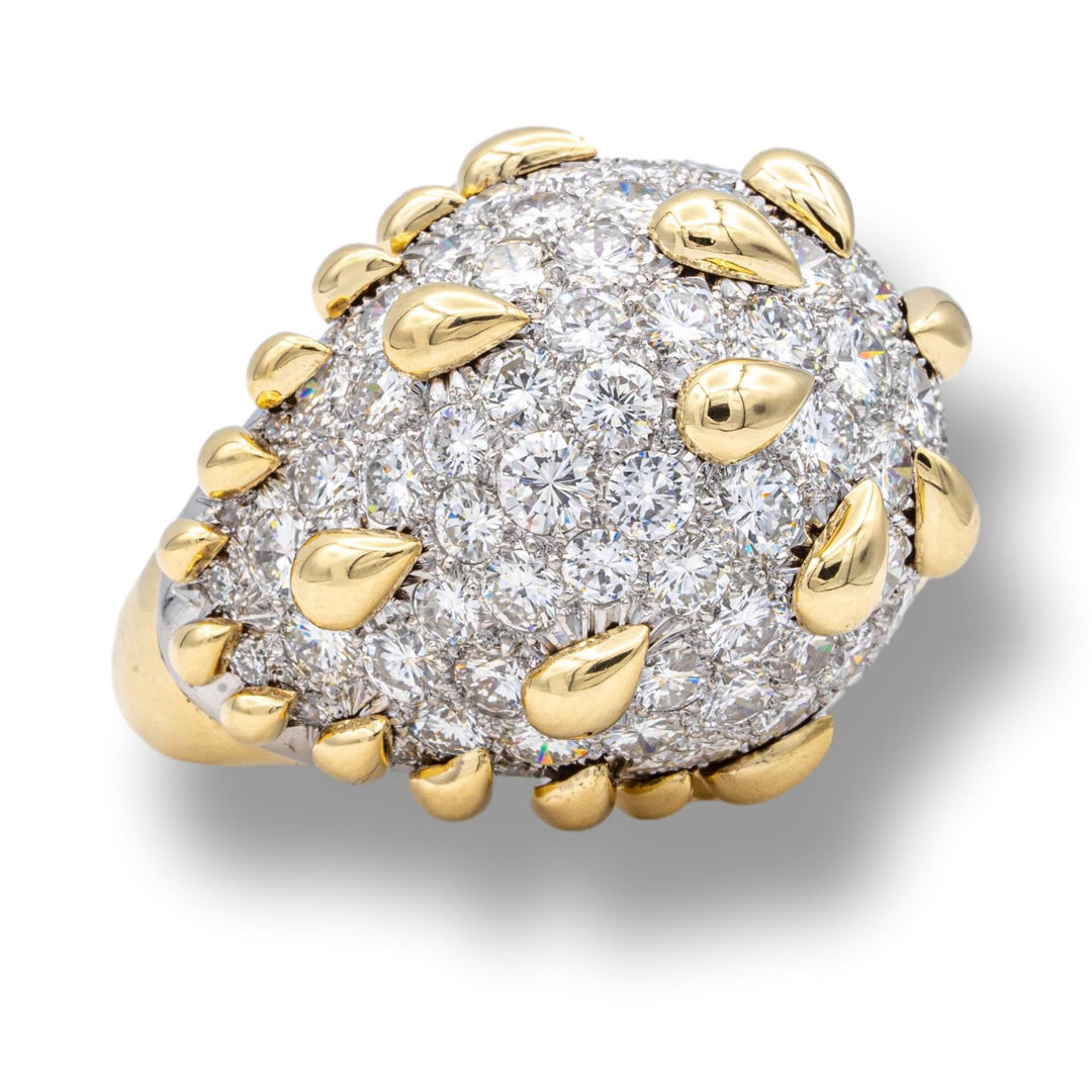 David Webb 18K Yellow Gold and Platinum Pave Diamond Dome Cocktail Ring