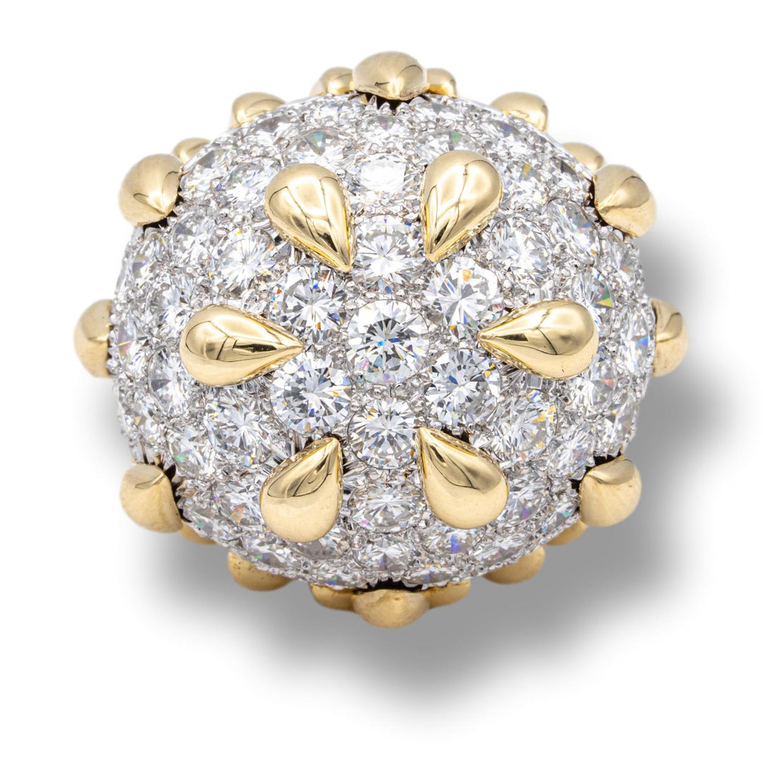 David Webb 18K Yellow Gold and Platinum Pave Diamond Dome Cocktail Ring