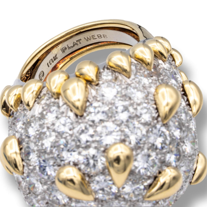 David Webb 18K Yellow Gold and Platinum Pave Diamond Dome Cocktail Ring