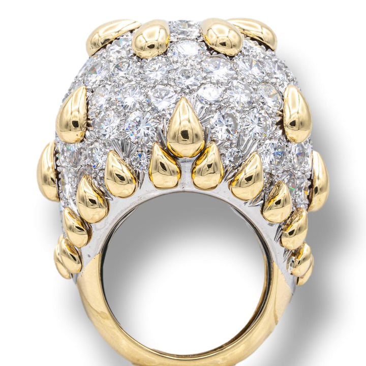 David Webb 18K Yellow Gold and Platinum Pave Diamond Dome Cocktail Ring