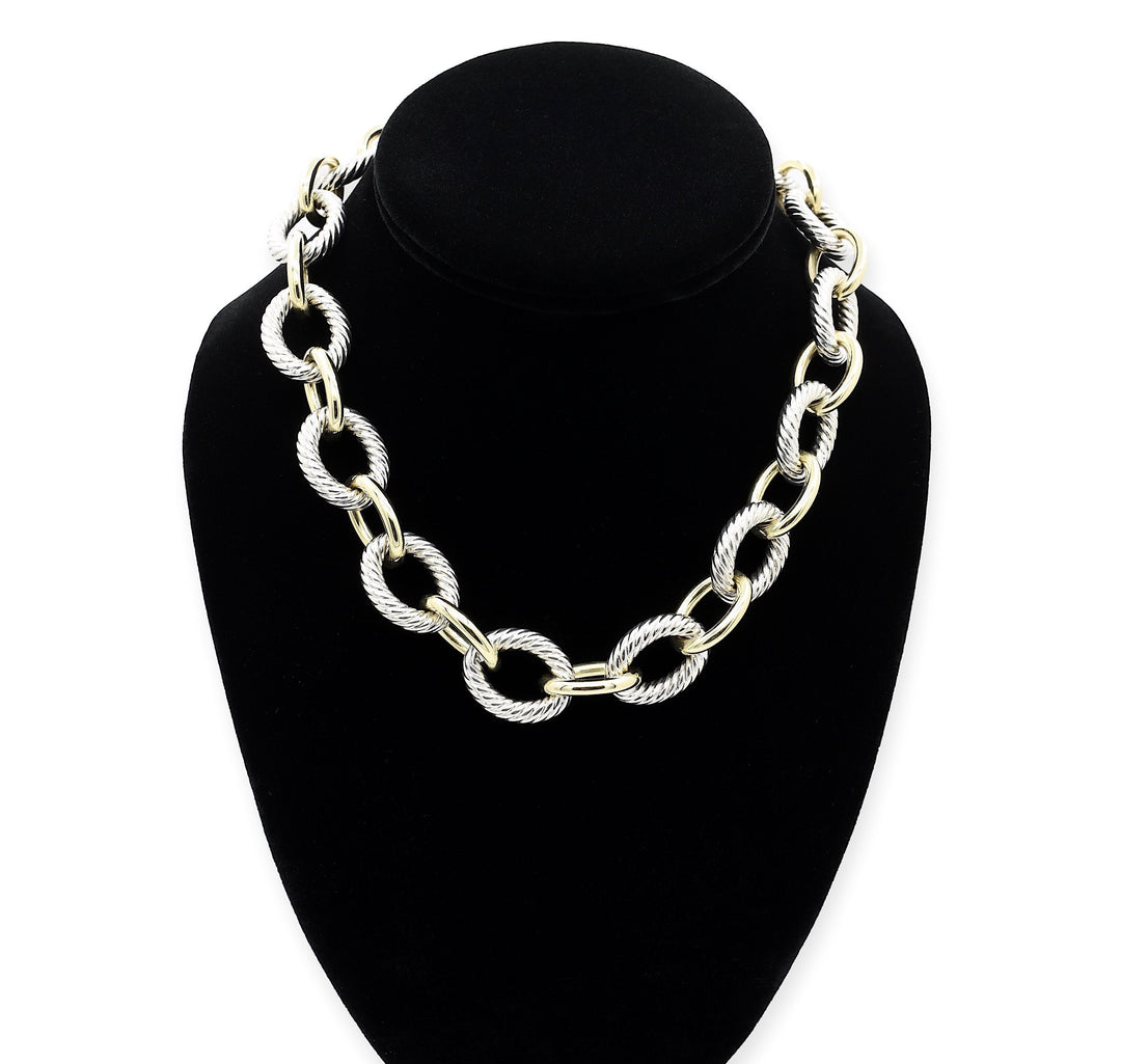 David Yurman 18K Gold Sterling Silver Large Oval Chain Link Necklace 16"