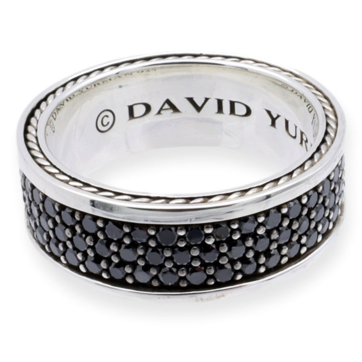 David Yurman Sterling Silver Streamline Pave Black Diamond Wide Band Size 10