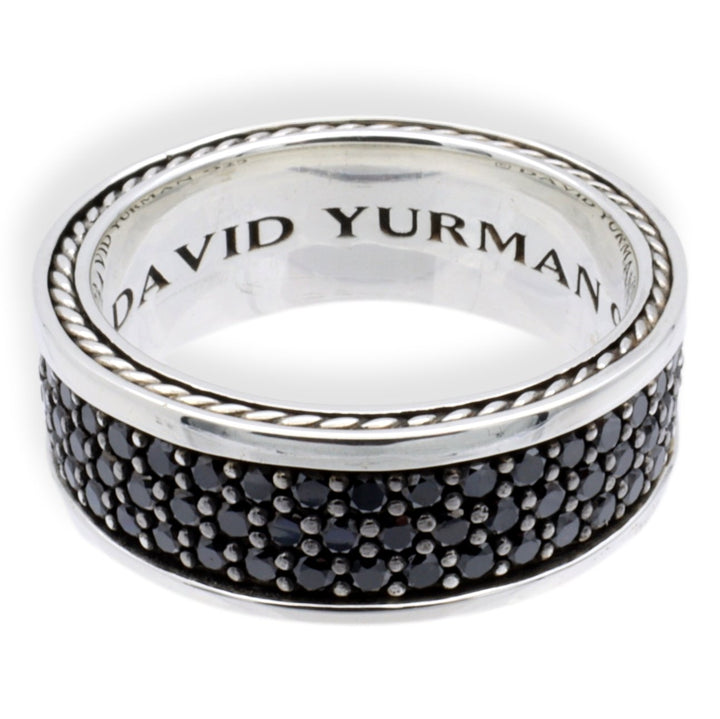 David Yurman Sterling Silver Streamline Pave Black Diamond Wide Band Size 10