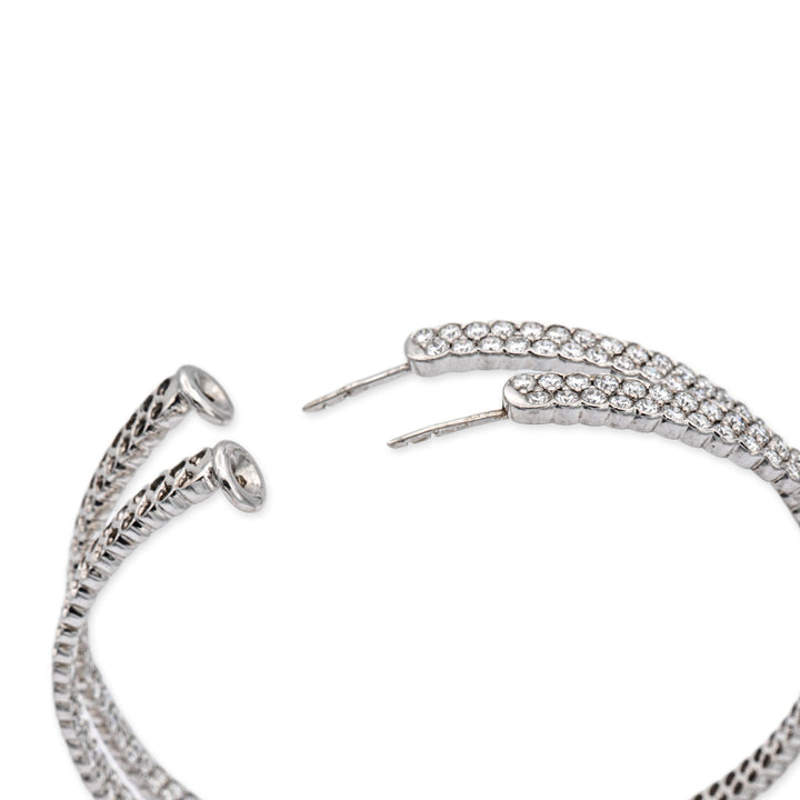 18K White Gold Extra Large 14.80 ct Double Row Diamond Inside-Out Hoop Earrings