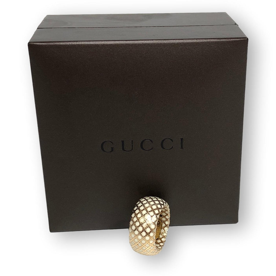 Gucci Diamantissima Collection White Enamel and 18 Karat Yellow Gold Ring