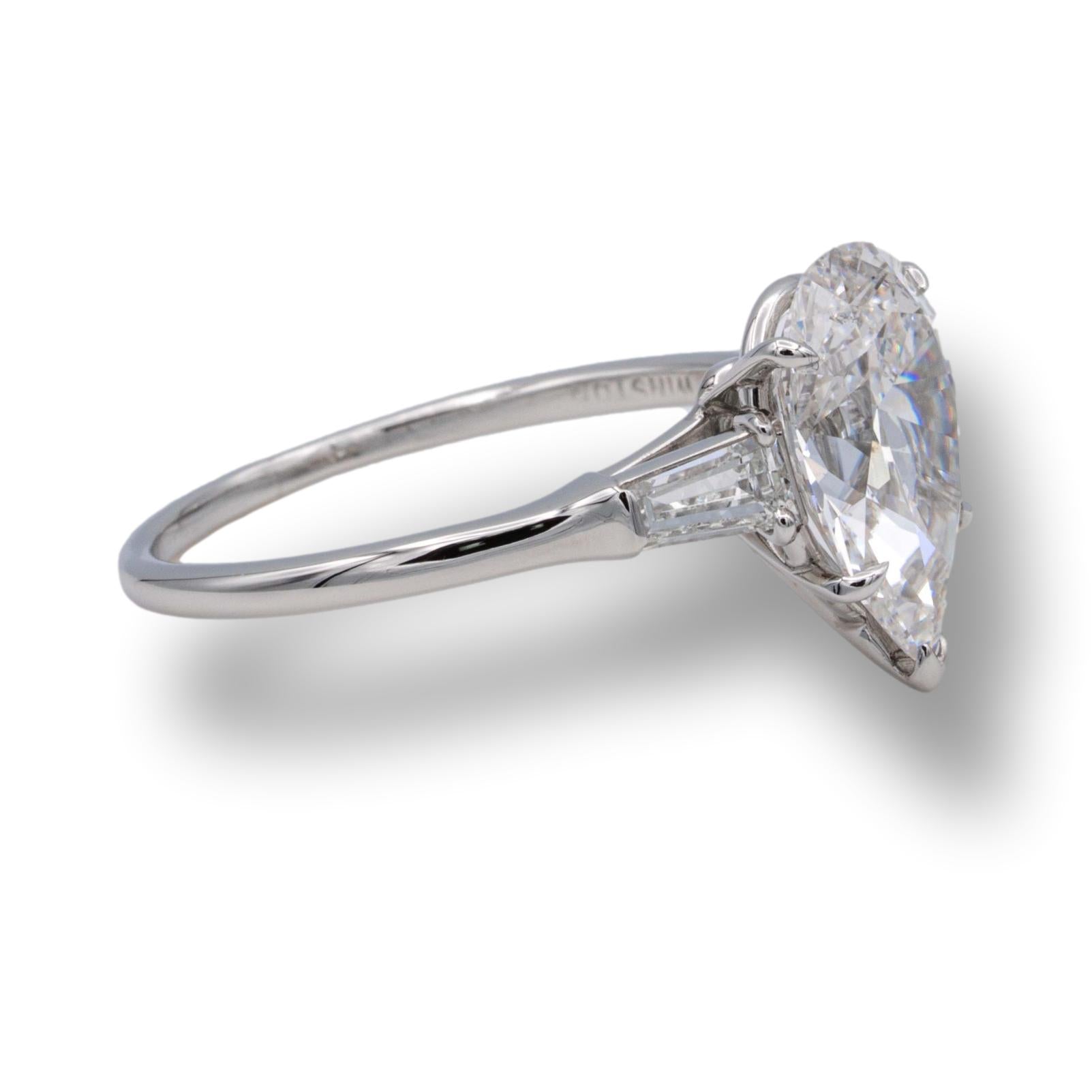 Harry Winston Platinum Pear Shaped Diamond Engagement Ring with Baguette Online The Diamond Oak