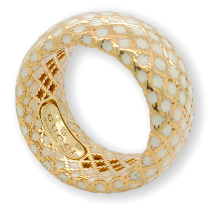 Gucci Diamantissima Collection White Enamel and 18 Karat Yellow Gold Ring