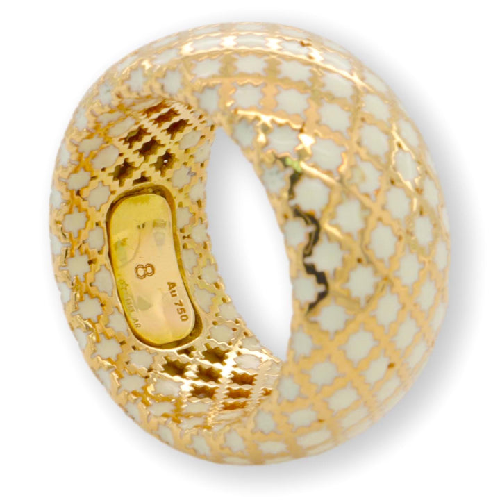 Gucci Diamantissima Collection White Enamel and 18 Karat Yellow Gold Ring
