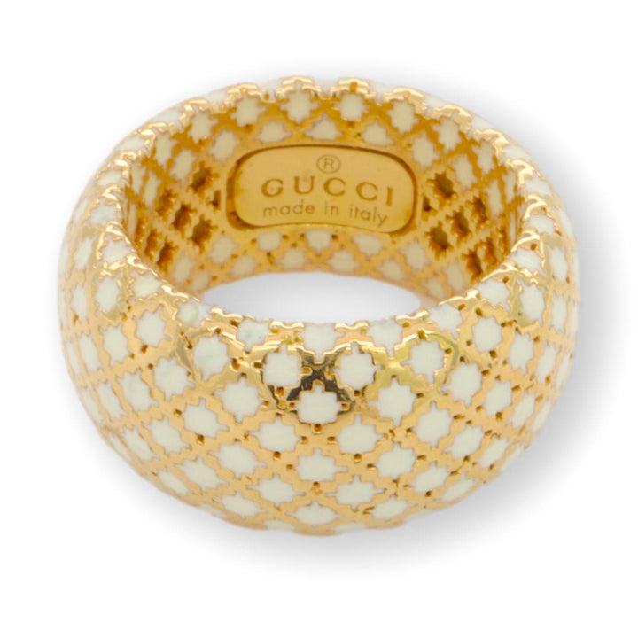 Gucci Diamantissima Collection White Enamel and 18 Karat Yellow Gold Ring