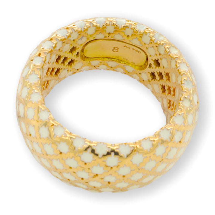 Gucci Diamantissima Collection White Enamel and 18 Karat Yellow Gold Ring