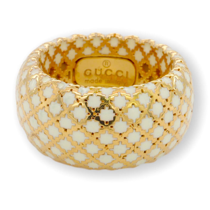 Gucci Diamantissima Collection White Enamel and 18 Karat Yellow Gold Ring