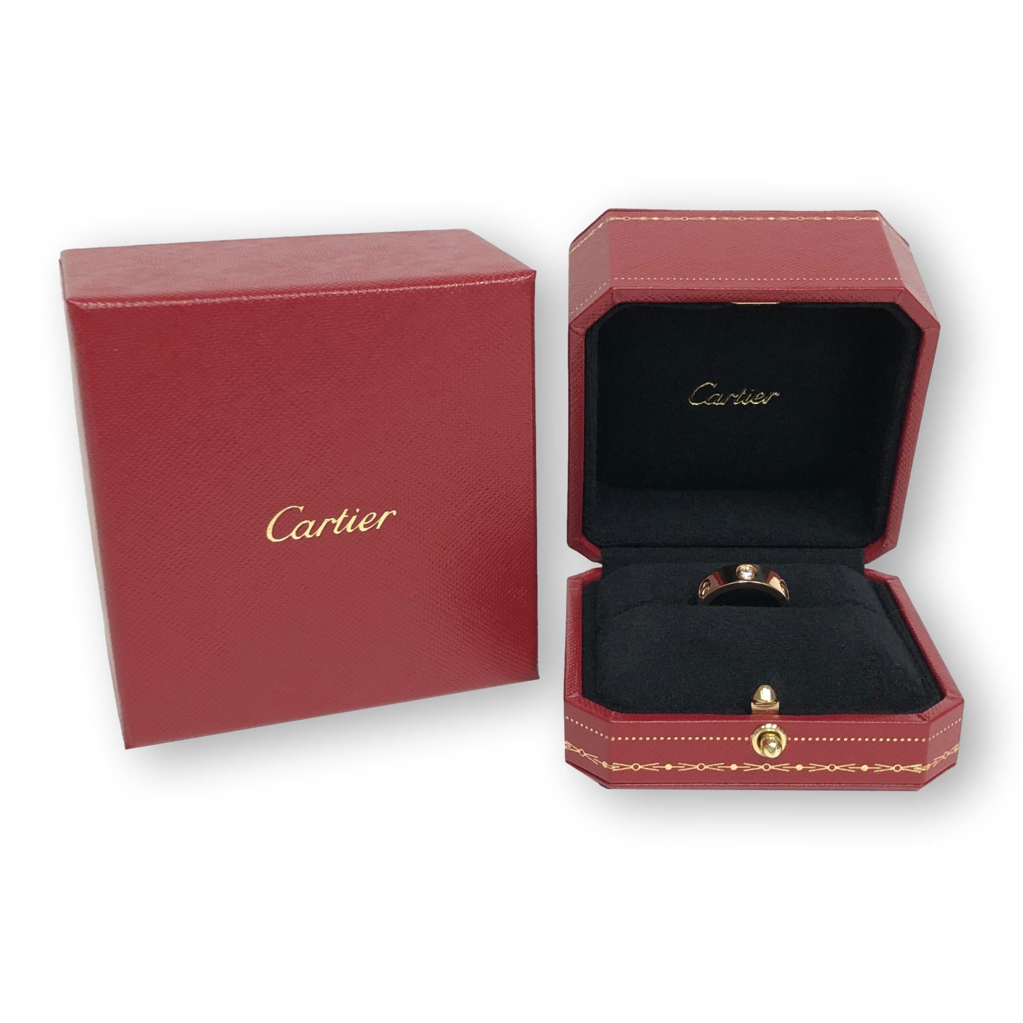 Cartier Love Ring 18K Yellow Gold Three Diamonds Band Size 48 The Diamond Oak