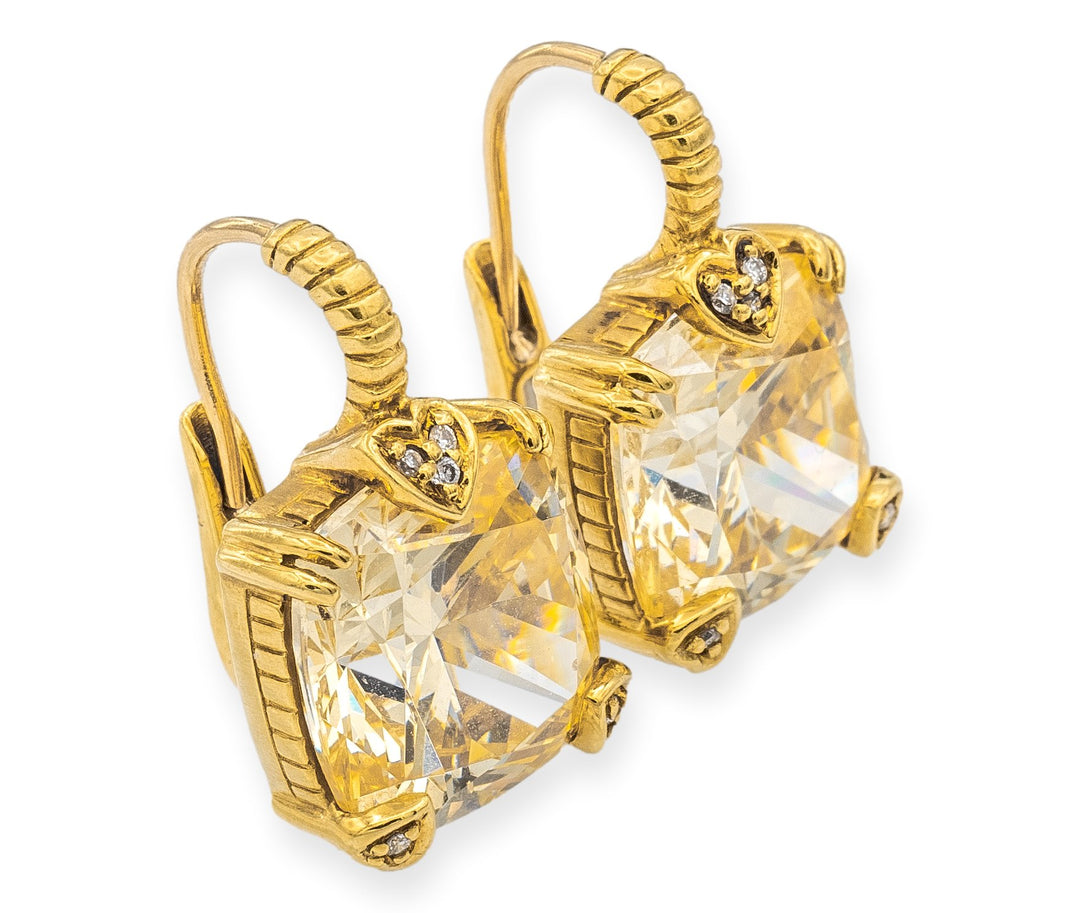 Judith Ripka 18K Yellow Gold and Diamond Lemon Quartz Lever-Back Dangle Earrings