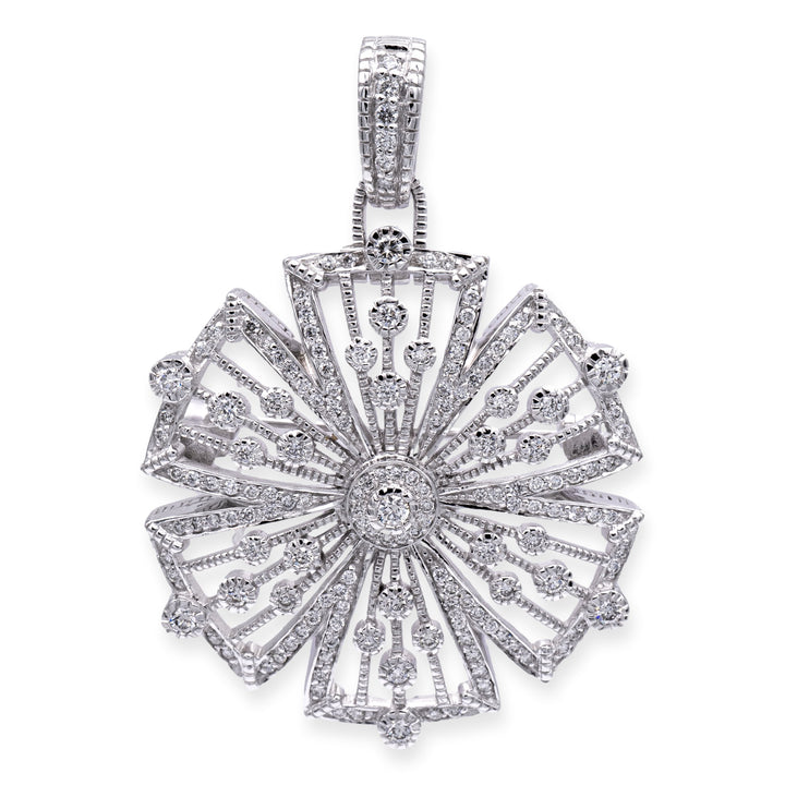 Vintage Judith Ripka 18K White Gold Round Diamond Filligree Brooch Pendant