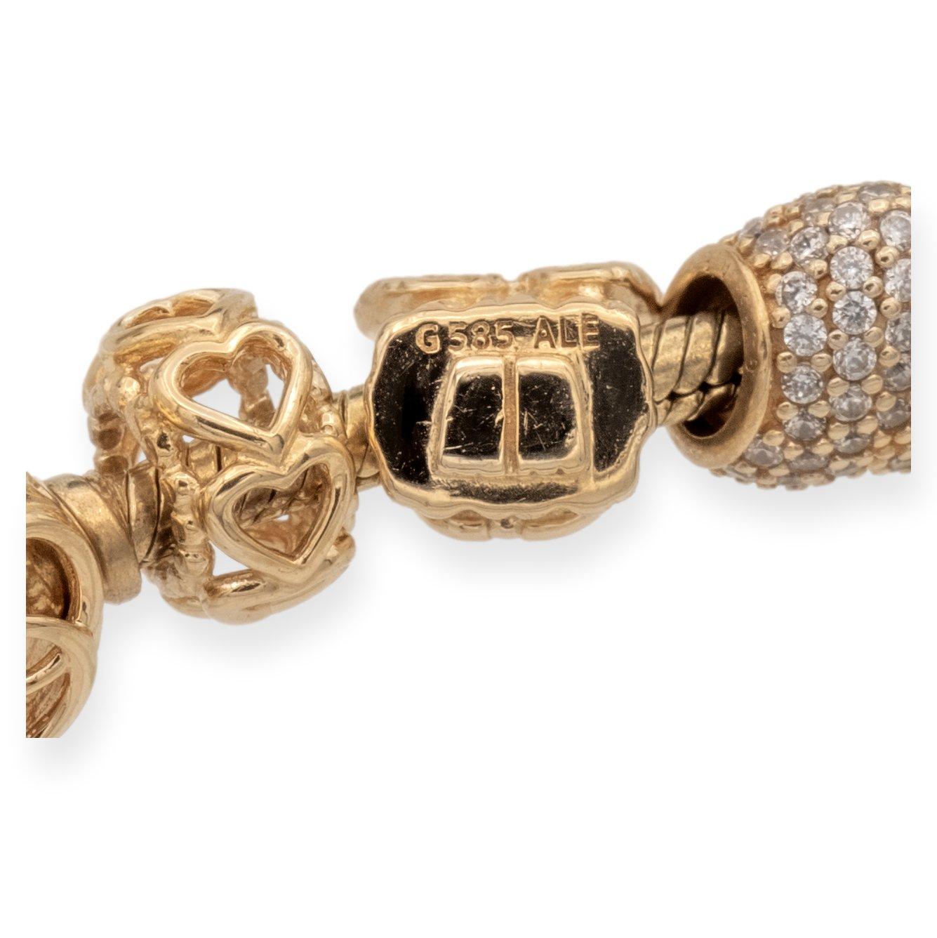 Pandora 14K Yellow Solid Gold Moments 19 Charms Snake Chain Bracelet 7 The Diamond Oak