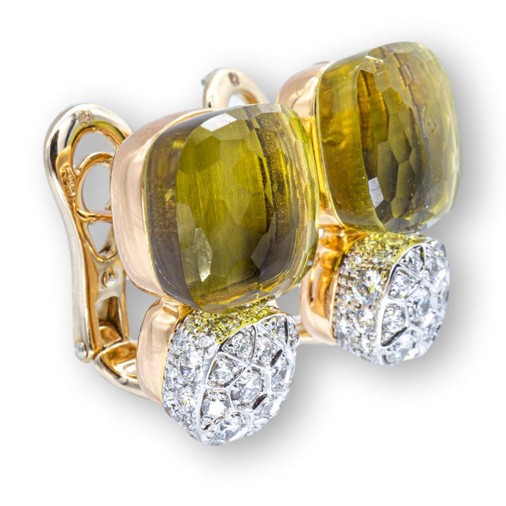 Rare Pomellato Nudo 18K Rose Gold Lemon Quartz and Diamond Clip Earrings