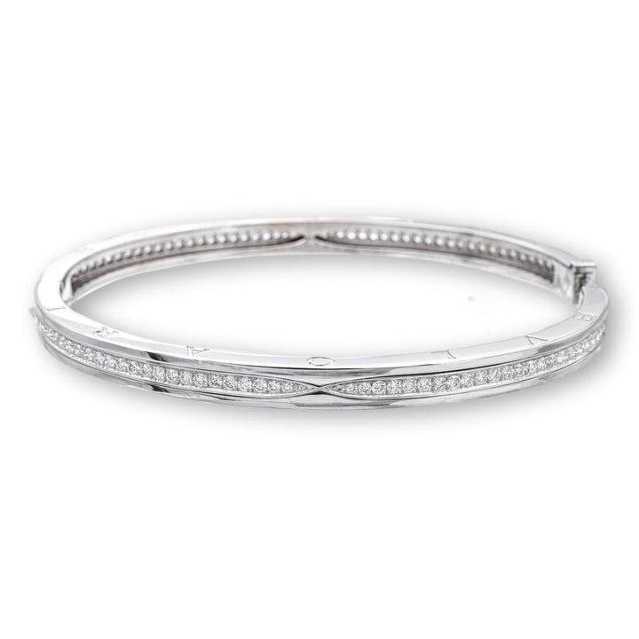 Bulgari B-Zero1 18K White Gold Round Pave Diamond Bangle Bracelet Large Size