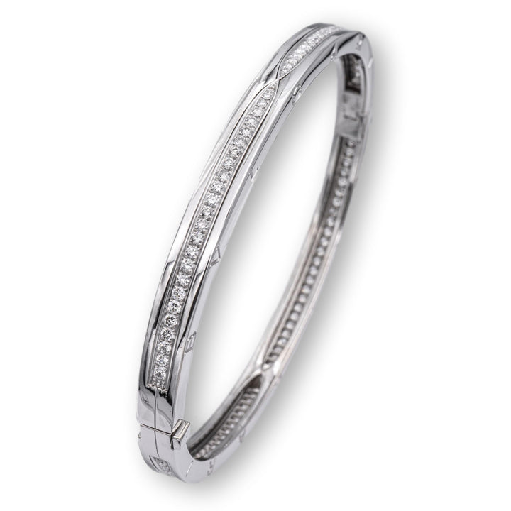 Bulgari B-Zero1 18K White Gold Round Pave Diamond Bangle Bracelet Large Size