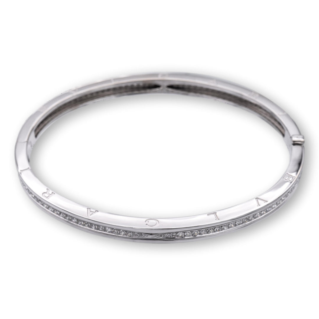 Bulgari B-Zero1 18K White Gold Round Pave Diamond Bangle Bracelet Large Size