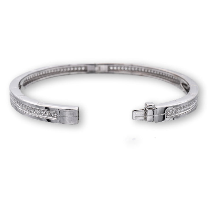 Bulgari B-Zero1 18K White Gold Round Pave Diamond Bangle Bracelet Large Size