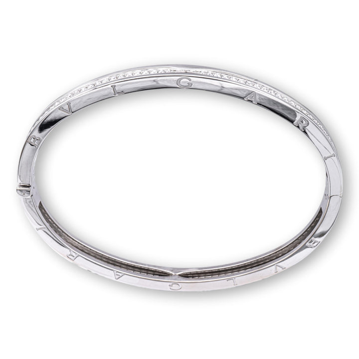 Bulgari B-Zero1 18K White Gold Round Pave Diamond Bangle Bracelet Large Size