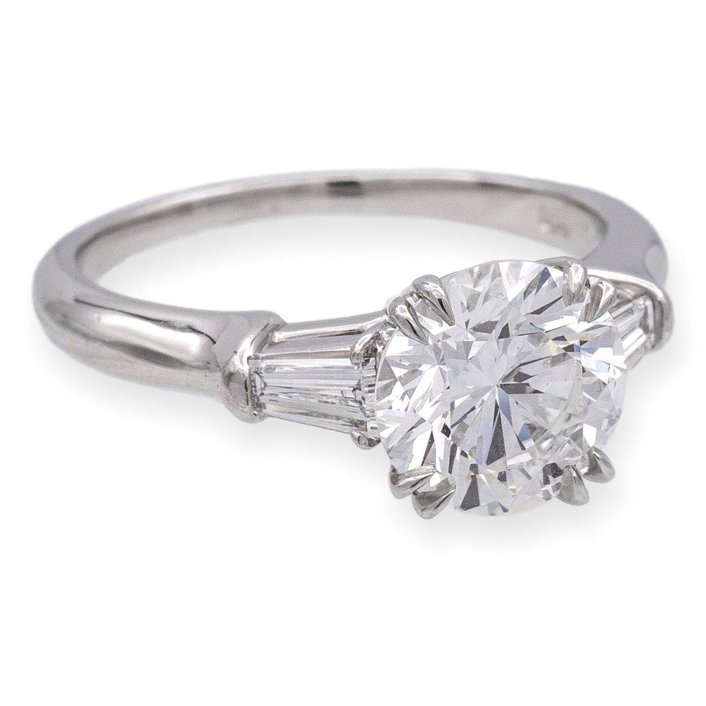 Harry Winston Platinum Round Diamond Engagement Ring w/Baguettes 2.01ct TW FVS1