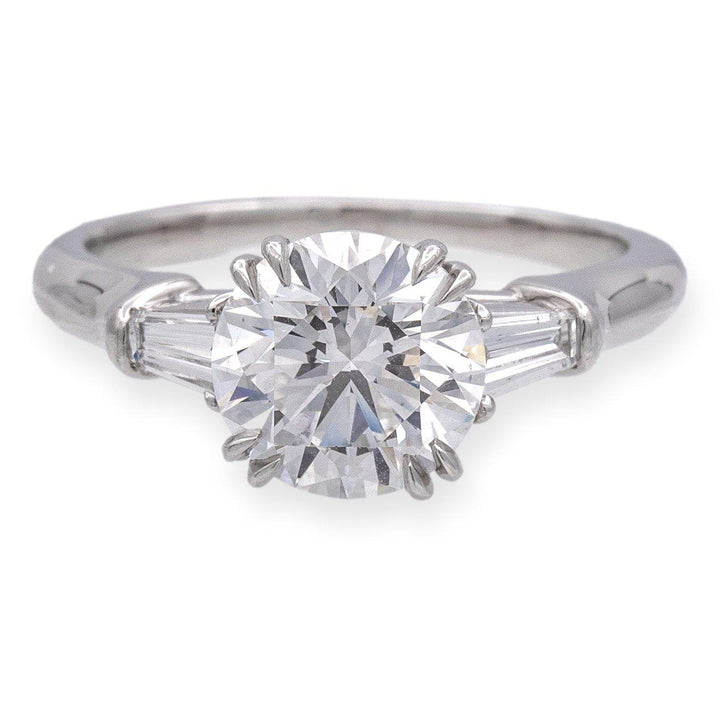 Harry Winston Platinum Round Diamond Engagement Ring w/Baguettes 2.01ct TW FVS1