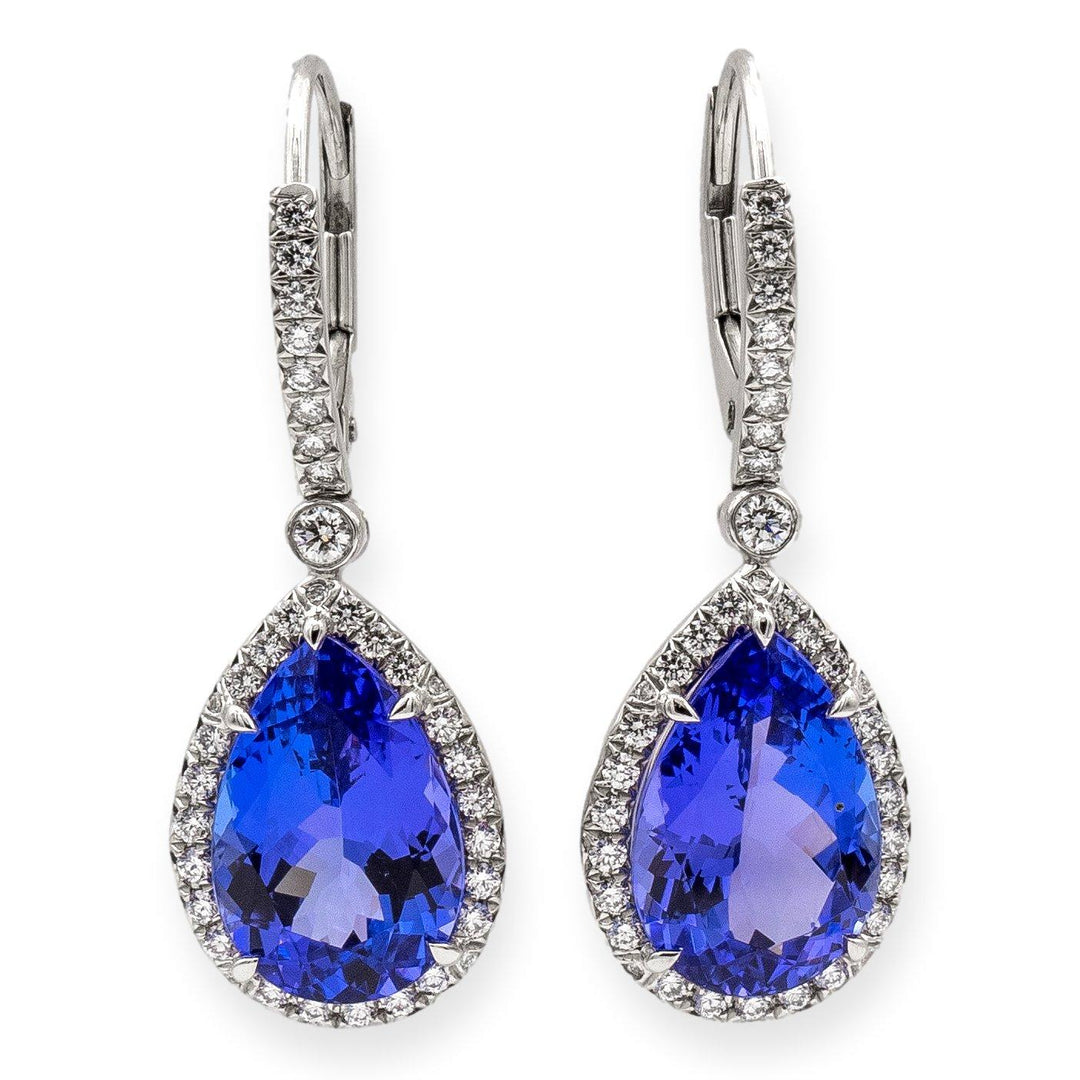 Tiffany & Co. Platinum Soleste Pear 6.80ct Tanzanite Diamond Drop Earrings
