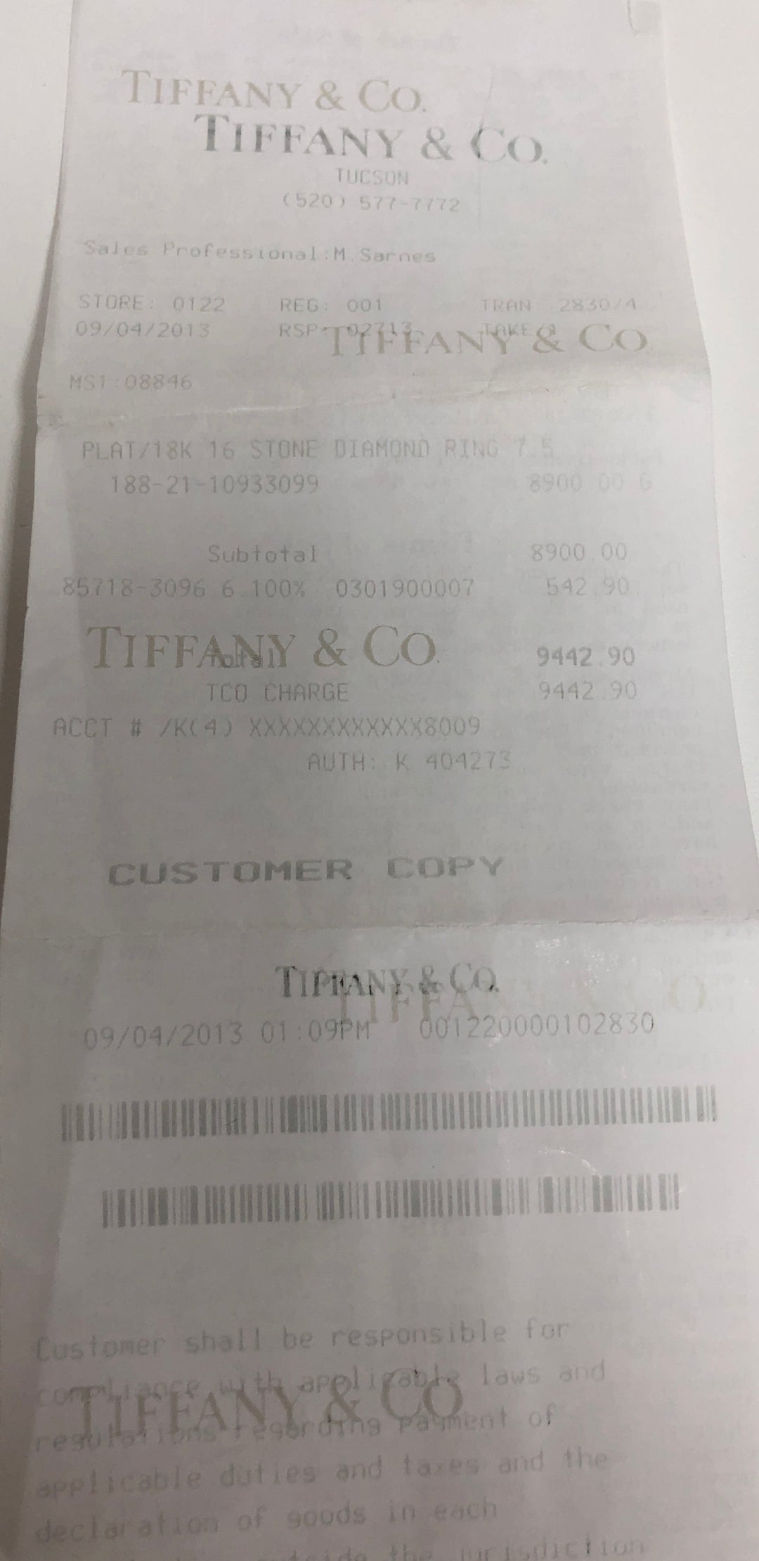 Tiffany & Co. Platinum and 18K Yellow Gold Schlumberger 16 Stone Diamond X Ring Size 7.25 w/Receipt