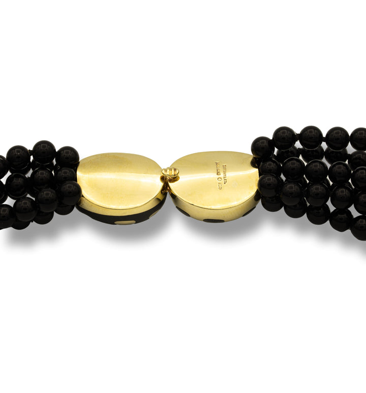 Tiffany & Co. Angela Cummings 18K Gold and Black Jade Positive Negative Torsade Necklace Circa 1980