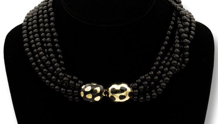 Tiffany & Co. Angela Cummings 18K Gold and Black Jade Positive Negative Torsade Necklace Circa 1980