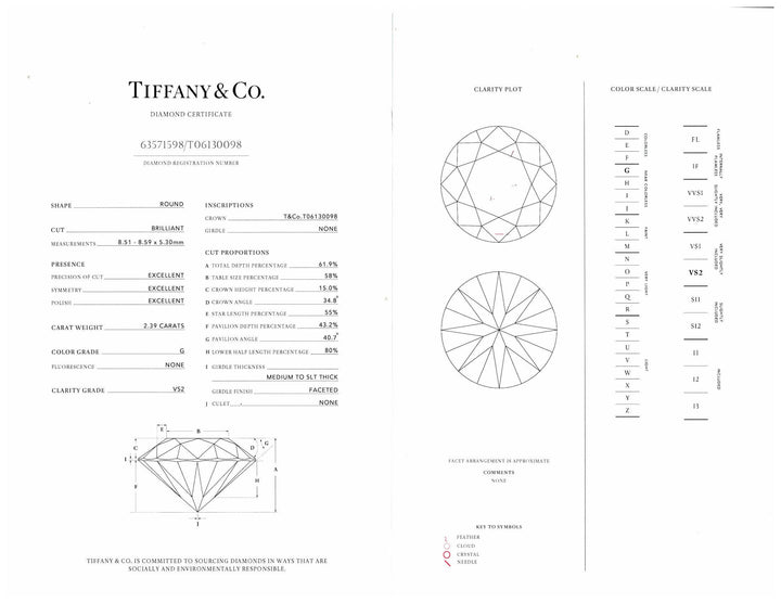 Tiffany & Co. Platinum Novo Round Diamond Engagement Ring 2.55 cts. TW GVS2