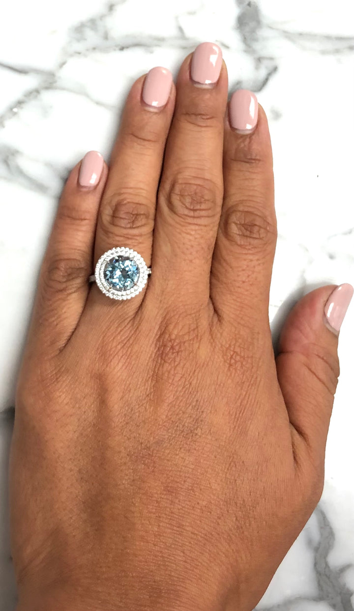 Tiffany & Co. Platinum Soleste 5ct Center Aquamarine and Diamond Ring
