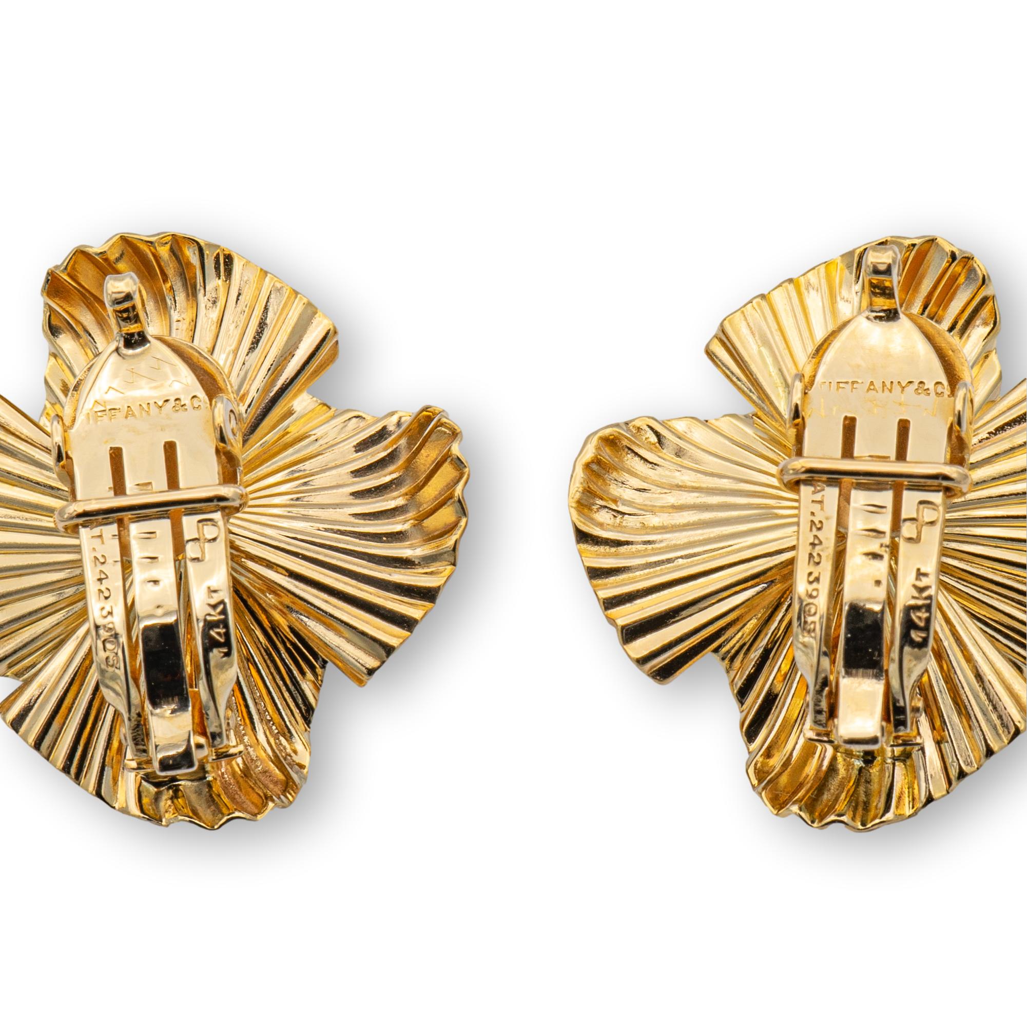 Tiffany Co 14K Yellow Gold Flower Clip Vintage Earrings Circa 1950 S The Diamond Oak