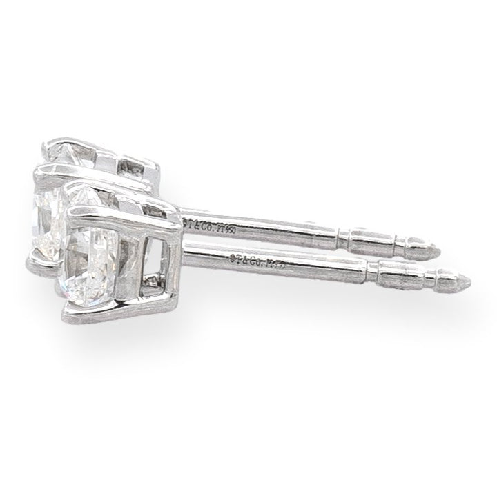 Tiffany & Co. Platinum Lucida Diamond Stud Earrings .90 cts TW G-H VVS
