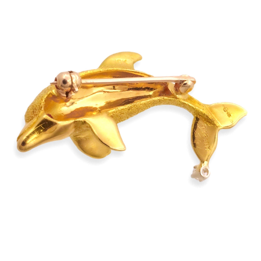 Tiffany & Co. 18K Yellow Gold Diamond Ruby Dolphin Brooch