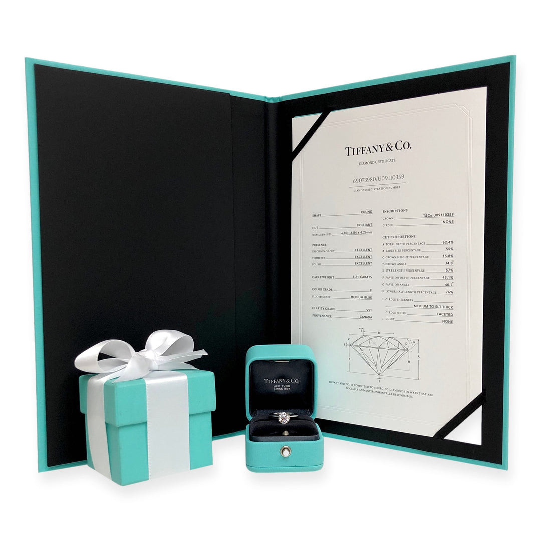 Tiffany & Co. Platinum Solitaire Round Diamond Engagement Ring 1.21 FVS1