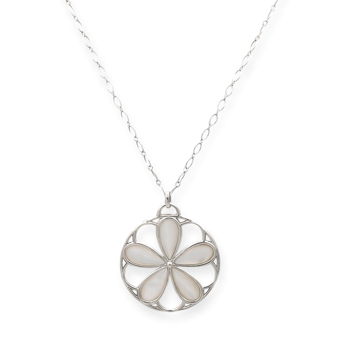 Tiffany & Co. Sterling Silver Mother of Pearl Daisy Flower Pendant Link Necklace