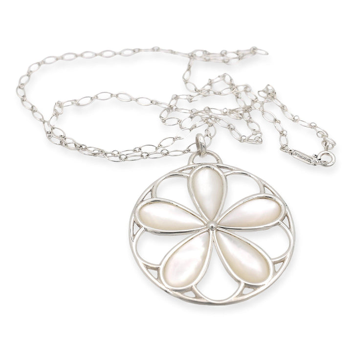 Tiffany & Co. Sterling Silver Mother of Pearl Daisy Flower Pendant Link Necklace