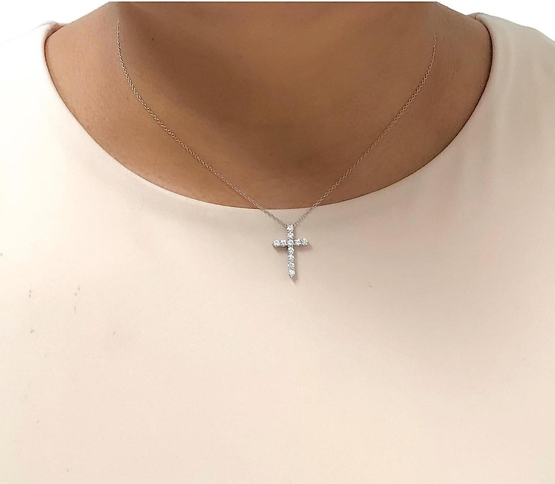 Tiffany & Co. 0.42ct Round Diamond Cross Pendant Necklace Small 16"