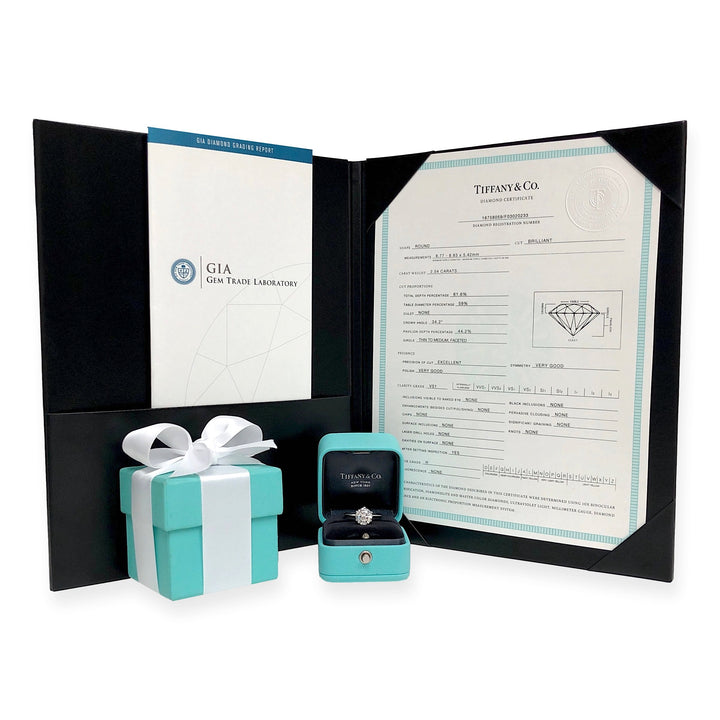 Tiffany & Co. Platinum Solitaire Round Diamond Engagement Ring 2.54Ct HVS1