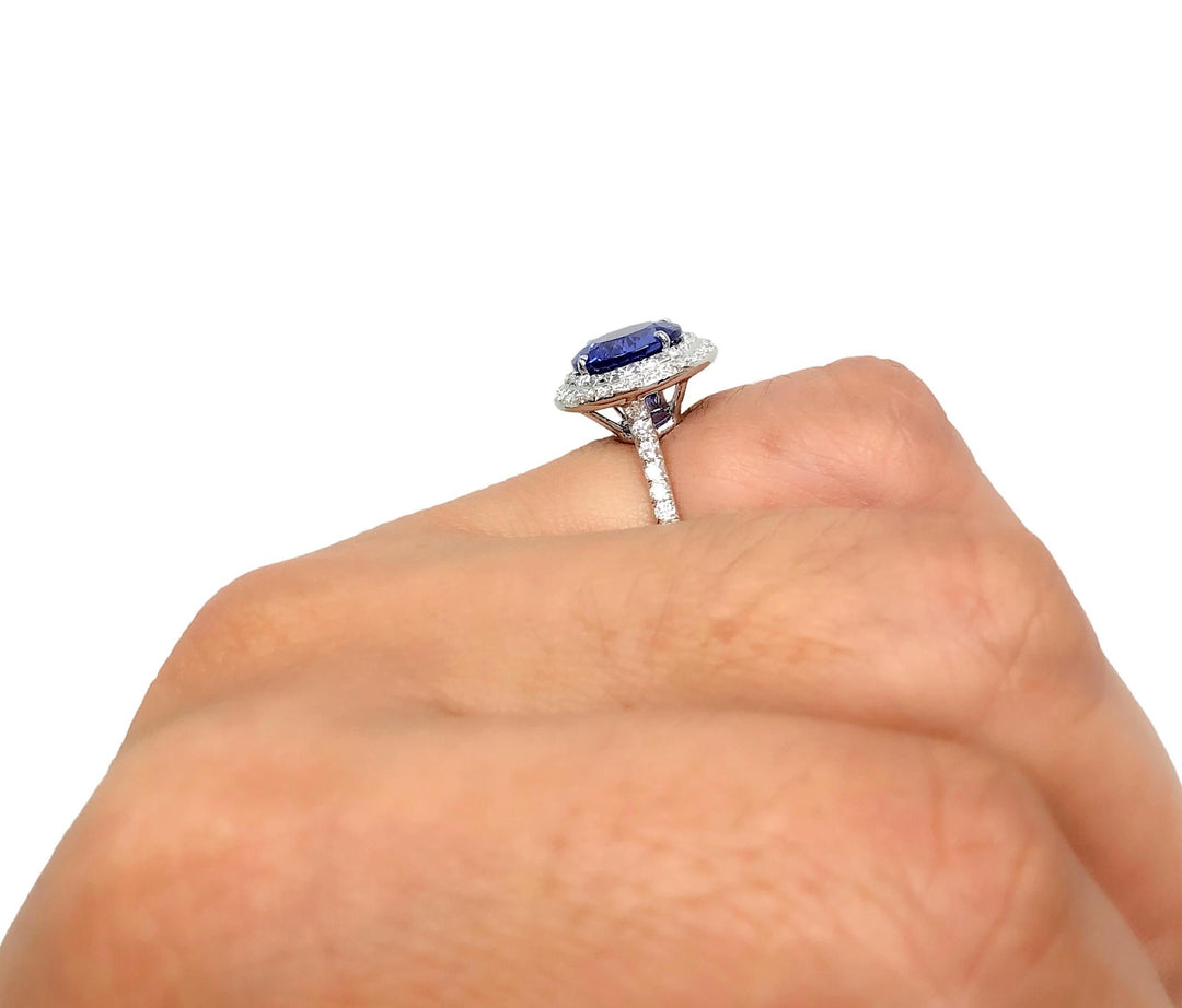 Tiffany & Co. Platinum Double Soleste Round Shape 3ct Tanzanite Diamond Ring