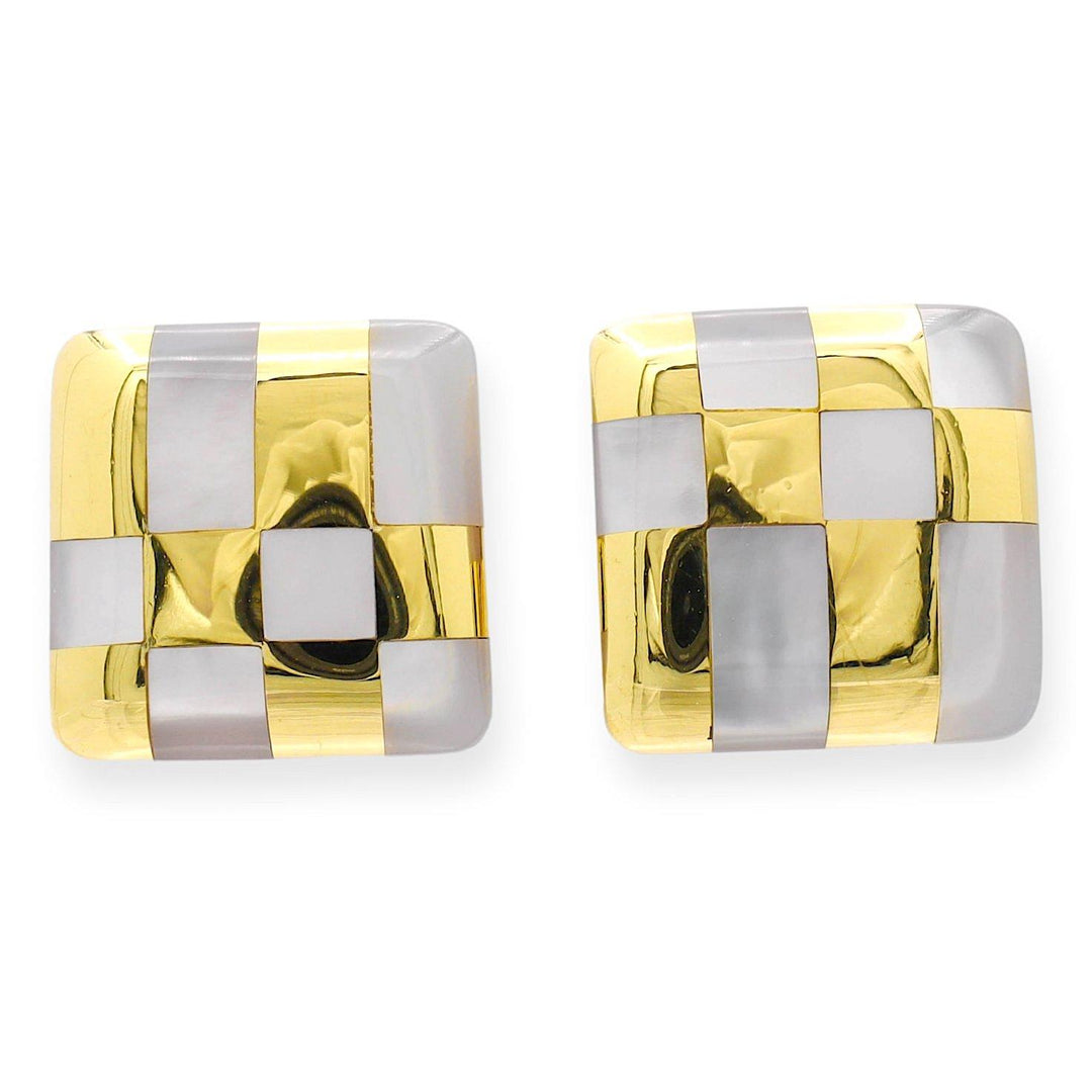 Tiffany & Co. A. Cummings 18K Yellow Gold Mother Of Pearl Square Clip Earrings