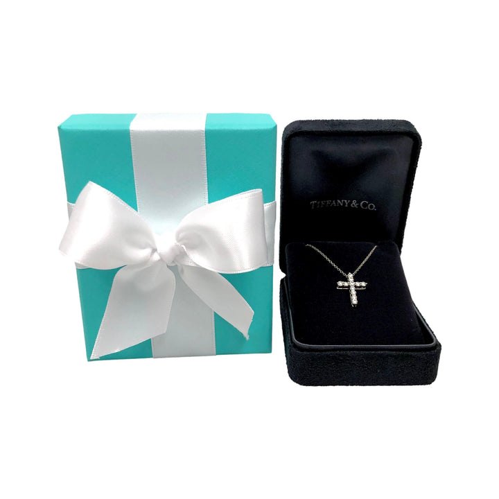 Tiffany & Co. 0.42ct Round Diamond Cross Pendant Necklace Small 16"