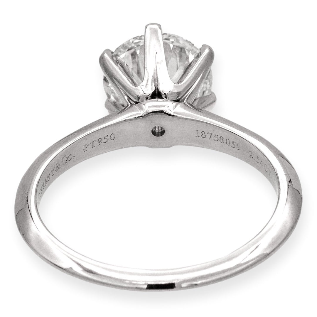 Tiffany & Co. Platinum Solitaire Round Diamond Engagement Ring 2.54Ct HVS1