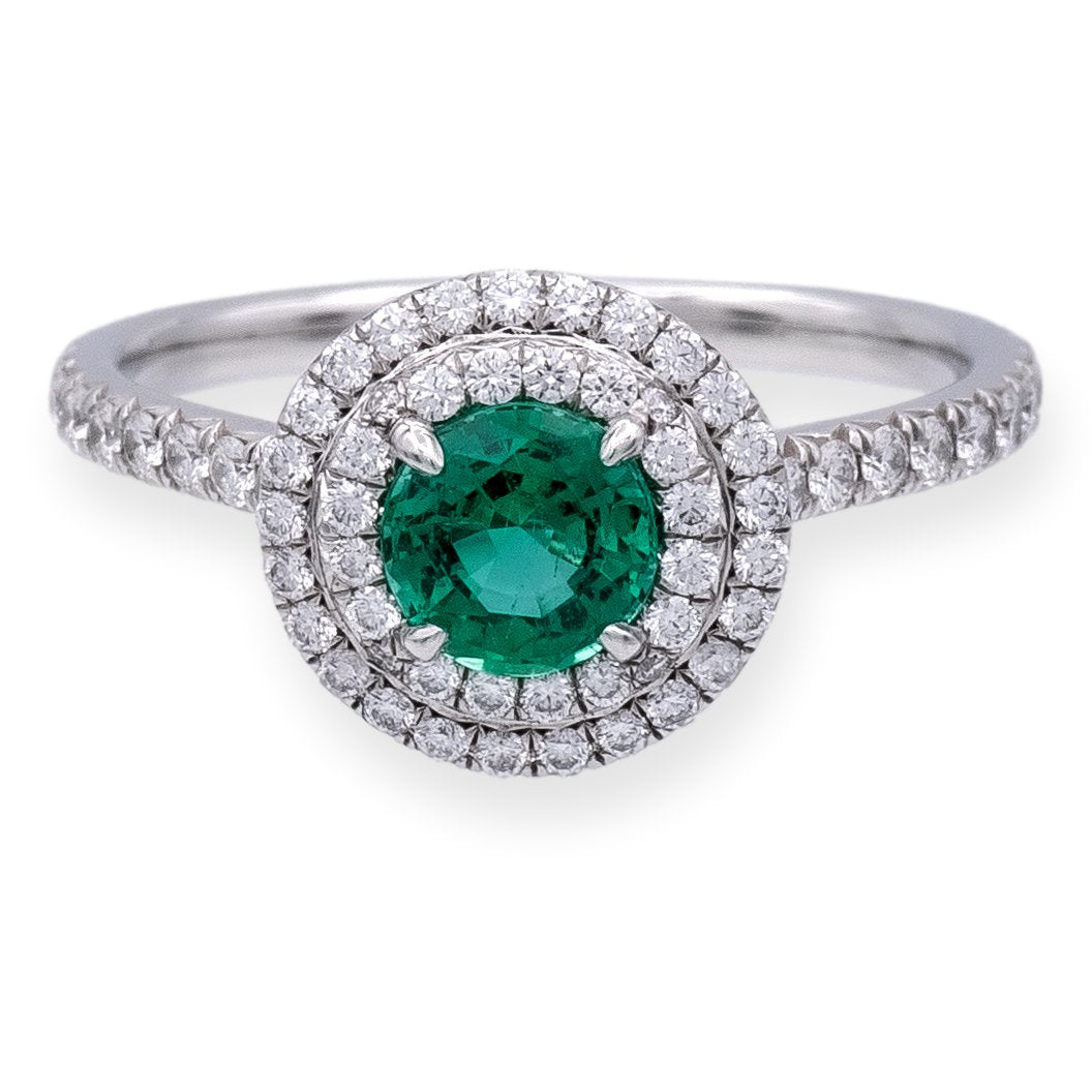 Tiffany & Co Platinum Soleste Round Emerald and Diamond .45ct Ring