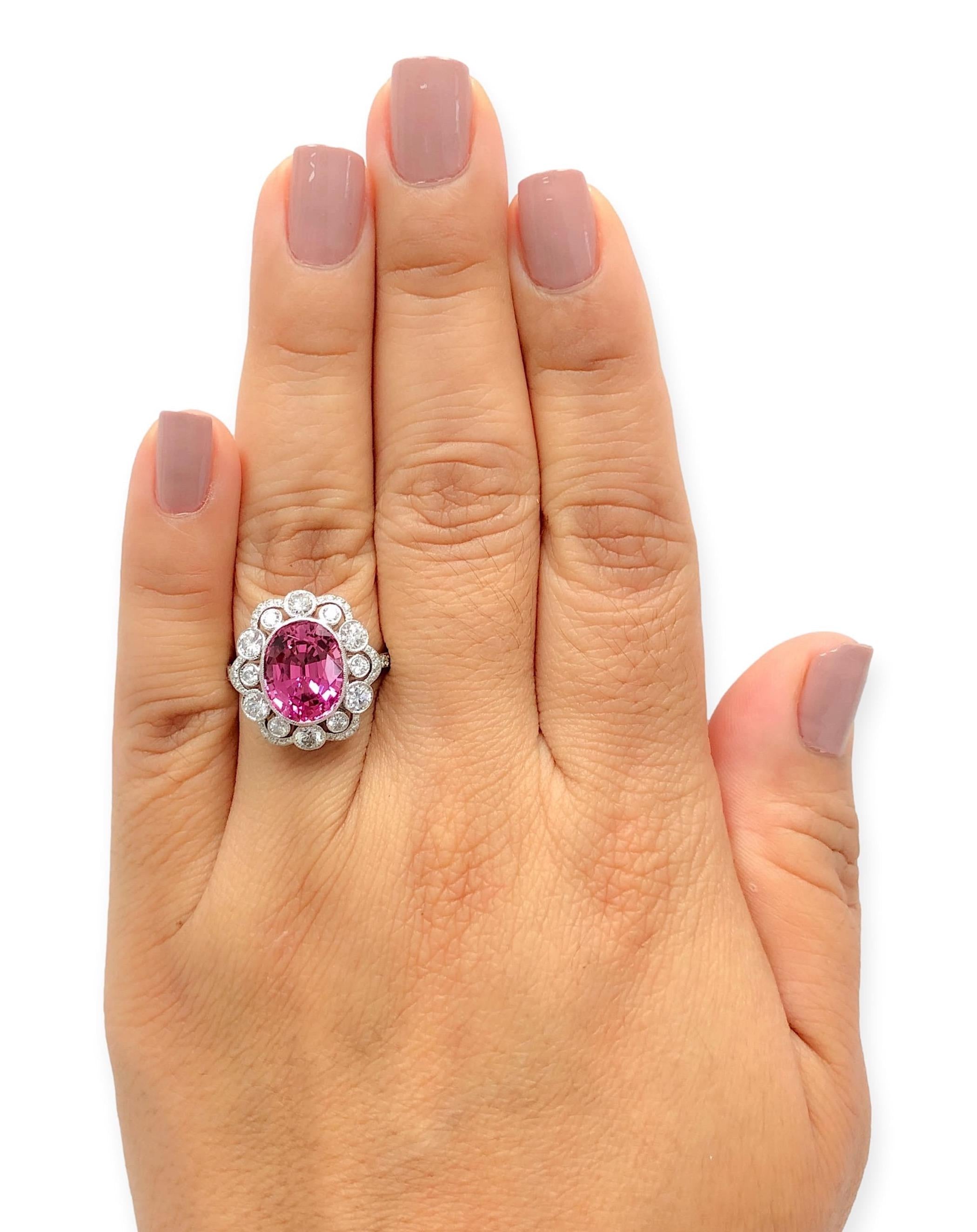 Vintage Tiffany Co. Platinum Oval 5.20ct Pink Spinel and Diamond Rin The Diamond Oak
