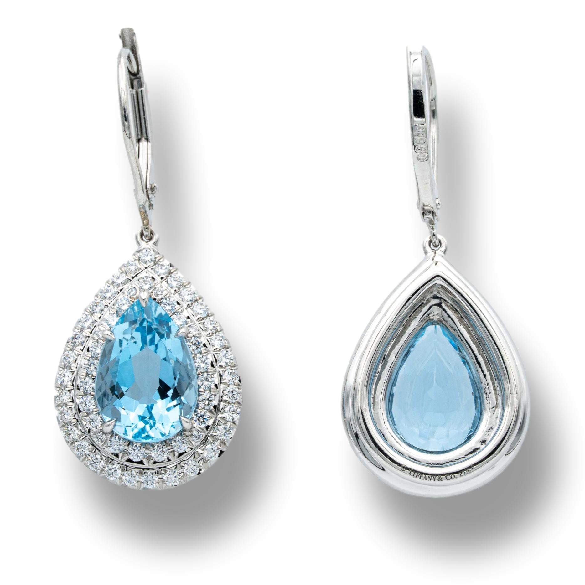 Tiffany & Co. Soleste 3 ct Aquamarine and Diamond Drop Earrings in